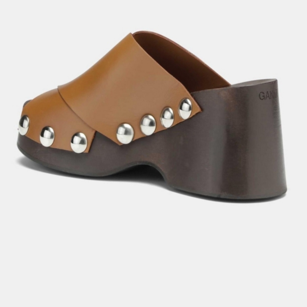 Final Price Ganni Retro Leather Platform Clogs Mules Sandal Tigers Eye MSRP $575 - Picture 4 of 17